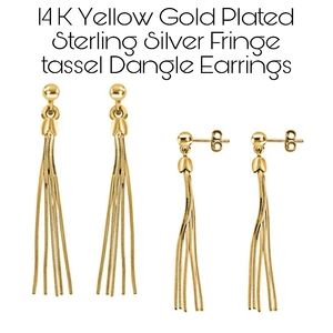 14K Yellow Gold Plated Sterling Silver Fringe tassel Dangle Earrings